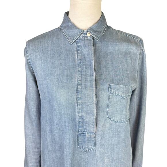 Ann Taylor LOFT Chambray Blue Softened Long Sleeve Relaxed Popover Tunic Shirt - Picture 4 of 12